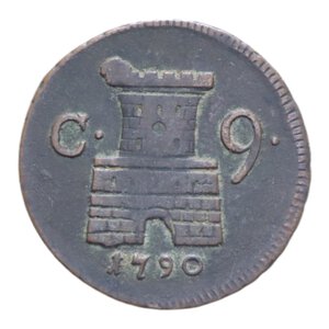 reverse: REGNO DI NAPOLI FERDINANDO IV (1759-1816) 9 CAVALLI 1790 NC CU. 4,47 GR. BB
