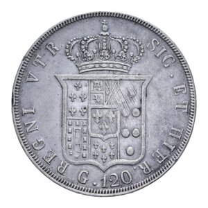 reverse: REGNO DELLE DUE SICILIE FERDINANDO II (1830-1859) PIASTRA 120 GRANA 1845 NC AG. 27,40 GR. BB+ (COLPO AL BORDO)