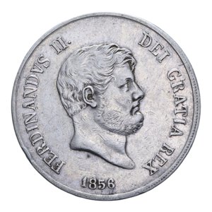 obverse: REGNO DELLE DUE SICILIE FERDINANDO II (1830-1859) PIASTRA 120 GRANA 1856 (AQUILE CAPOVOLTE/ 8 RIBATTUTO) RR AG. 27,44 GR. BB+ (COLPO)