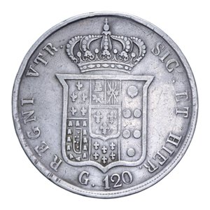 reverse: REGNO DELLE DUE SICILIE FERDINANDO II (1830-1859) PIASTRA 120 GRANA 1857 AG. 27,24 GR. qBB/BB