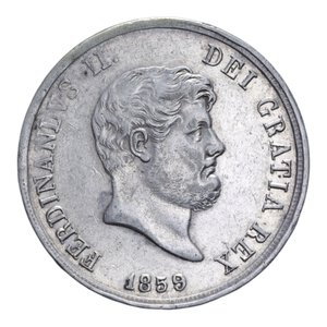 obverse: REGNO DELLE DUE SICILIE FERDINANDO II (1830-1859) PIASTRA 120 GRANA 1859 (9 SU 8) AG. 27,41 GR. BB+ (COLPO)