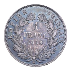 reverse: FRANCIA NAPOLEONE III 1 FRANC 1858 A (PARIS) AG. 4,92 GR. BB/BB+