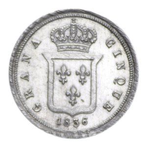 reverse: REGNO DELLE DUE SICILIE FERDINANDO II (1830-1859) 1/2 CARLINO 5 GRANA 1836 AG. 1,18 GR. qSPL/SPL (TRACCE DI PULIZIA)
