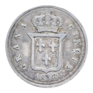 reverse: REGNO DELLE DUE SICILIE FERDINANDO II (1830-1859) 1/2 CARLINO 5 GRANA 1838 (PUNTO TRA I GIGLI) AG. 1,17 GR. BB