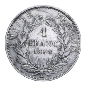 reverse: FRANCIA NAPOLEONE III 1 FRANC 1858 A (PARIS) AG. 4,95 GR. BB