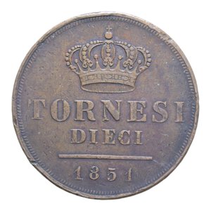 reverse: REGNO DELLE DUE SICILIE FERDINANDO II (1830-1859) 10 TORNESI 1851 RR CU. 30,27 GR. qBB
