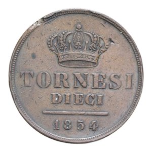 reverse: REGNO DELLE DUE SICILIE FERDINANDO II (1830-1859) 10 TORNESI 1854 RR CU. 30,77 GR. BB (COLPETTI)