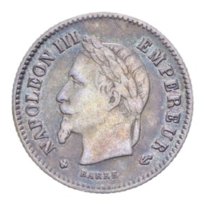 obverse: FRANCIA NAPOLEONE III 20 CENT. 1867 BB AG. 0,99 GR. BB