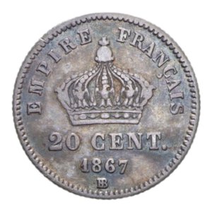 reverse: FRANCIA NAPOLEONE III 20 CENT. 1867 BB AG. 0,99 GR. BB