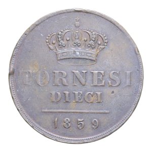 reverse: REGNO DELLE DUE SICILIE FERDINANDO II (1830-1859) 10 TORNESI 1859 CU. 29,96 GR. BB (COLPETTI)