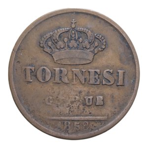 reverse: REGNO DELLE DUE SICILIE FERDINANDO II (1830-1859) 5 TORNESI 1858 R CU. 15,55 GR. MB+