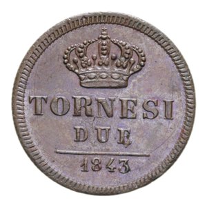 reverse: REGNO DELLE DUE SICILIE FERDINANDO II (1830-1859) 2 TORNESI 1843 CU. 6,24 GR. qFDC