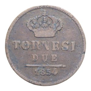 reverse: REGNO DELLE DUE SICILIE FERDINANDO II (1830-1859) 2 TORNESI 1854 R CU. 6,02 GR. MB-BB