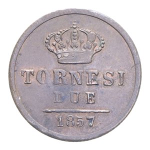 reverse: REGNO DELLE DUE SICILIE FERDINANDO II (1830-1859) 2 TORNESI 1857 CU. 6,11 GR. SPL/qSPL