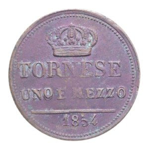 reverse: REGNO DELLE DUE SICILIE FERDINANDO II (1830-1859) 1 1/2 TORNESE 1854 CU. 4,62 GR. BB-SPL/BB