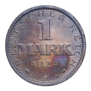 reverse: GERMANIA WEIMAR REPUBLIC 1 MARK 1924 A AG. 5 GR. qSPL (PATINATA)