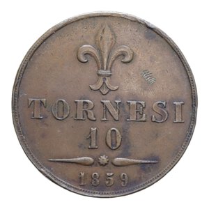 reverse: REGNO DELLE DUE SICILIE FRANCESCO II (1859-1860) 10 TORNESI 1859 NAPOLI CU. 31,73 GR. BB+