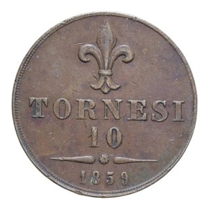 reverse: REGNO DELLE DUE SICILIE FRANCESCO II (1859-1860) 10 TORNESI 1859 NAPOLI CU. 29,64 GR. BB+