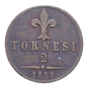 reverse: REGNO DELLE DUE SICILIE FRANCESCO II (1859-1860) 2 TORNESI 1859 NAPOLI CU. 5,76 GR. MB/MB-BB
