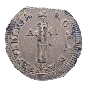 obverse: PRIMA REPUBBLICA ROMANA ANCONA (1798-1799) 2 BAIOCCHI S. DATA R (DIFETTI DEL TONDELLO) CU. 19,94 GR. BB+