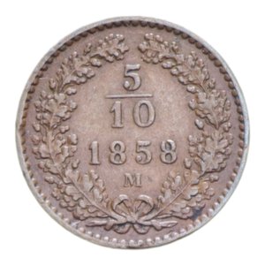 reverse: LOMBARDO VENETO FRANCESCO GIUSEPPE I (1848-1866) 1/2 KREUZER 1858 MILANO CU. 1,66 GR. BB+
