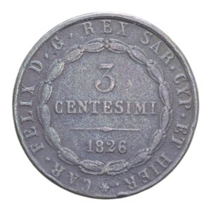 reverse: CARLO FELICE (1821-1831) 3 CENT. 1826 GENOVA NC CU. 5,52 GR. qBB
