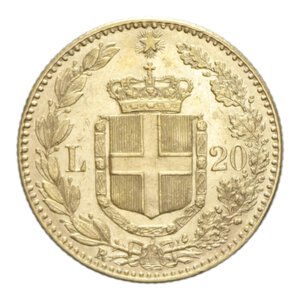 reverse: UMBERTO I (1878-1900) 20 LIRE 1889 ROMA R AU. 6,45 GR. SPL-FDC (SEGNETTI)
