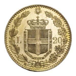reverse: UMBERTO I (1878-1900) 20 LIRE 1897 ROMA R AU. 6,45 GR. FDC (LEGGERI SEGNETTI)