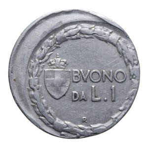 reverse: VITT. EMANUELE III (1900-1943) BUONO 1 LIRA 1922 ITALIA SEDUTA VAR. CONIO DECENTRATO NI. 8,01 GR. BB