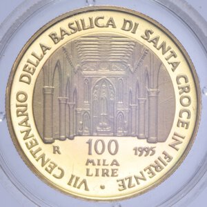 reverse: 100000 LIRE 1995 BASILICA SANTA CROCE FIRENZE AU 15 GR. IN COFANETTO PROOF