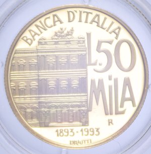 reverse: 50000 LIRE 1993 BANCA D ITALIA AU 7,5 GR. IN COFANETTO PROOF