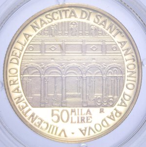reverse: 50000 LIRE 1995 S. ANTONIO DA PADOVA AU 7,5 GR. IN COFANETTO PROOF 