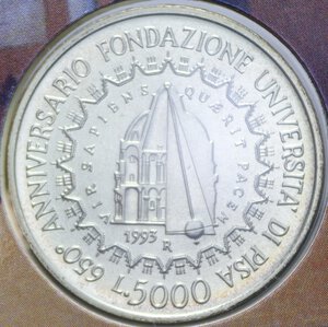 reverse: 5000 LIRE 1995 UNIVERSITA  DI PISA AG. 18 GR. IN FOLDER FDC