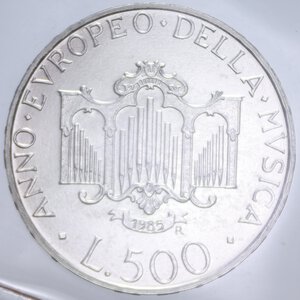 reverse: 500 LIRE 1985 ANNO EUROPEO DELLA MUSICA AG. 11 GR. IN ASTUCCIO FDC