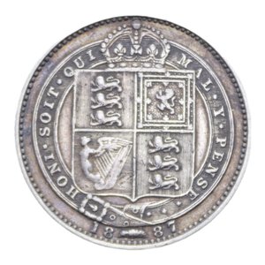 reverse: GRAN BRETAGNA VICTORIA SHILLING 1887 AG. 5,70 GR. BB-SPL (APPICCAGNOLO RIMOSSO)