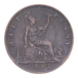 reverse: GRAN BRETAGNA VICTORIA HALF PENNY 1862 CU. 5,66 GR. BB