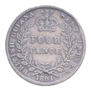 reverse: GUIANA & WEST INDIE BRITISH VICTORIA 4 PENCE 1891 R AG. 1,85 GR. BB/BB+