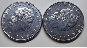 obverse: Lotto Errori : 50 lire 1979 asse spostato di 50 gradi, 50 lire 1980 asse spostato di 80 gradi