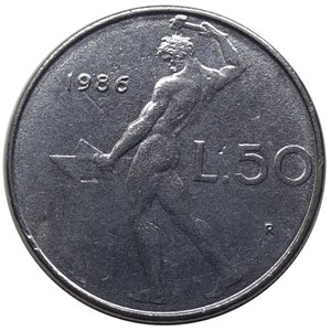reverse: 50 lire 1986 asse spostato 80 gradi