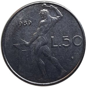 reverse: 50 lire 1989 asse spostato 110 gradi