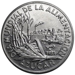 reverse: Cuba 1 peso  1981 Dia alimentacion, azucar