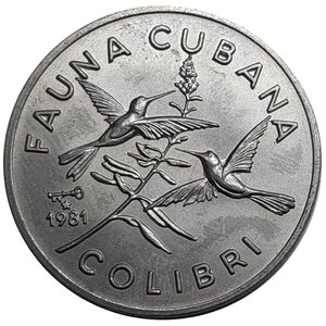reverse: Cuba 1 peso  1981 Fauna cubana, Colibri 