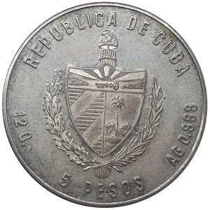 obverse: Cuba 5 pesos argento  1981 Dia alimentacion, azucar