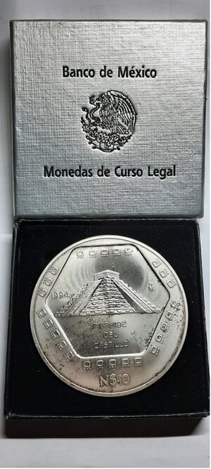 obverse: Messico 10 nuevo pesos argento 1994 (5 OZ Arg.999) idoli - piramide del castillo