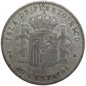 obverse: Puerto Rico, Alfonso XIII, 20 centavos 1895 RARA Eccelsa