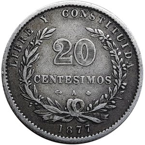 obverse: Uruguay ,20 centesimos  argento 1877  