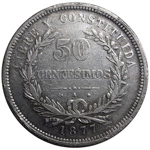 obverse: Uruguay ,50 centesimos  argento 1877  RARA