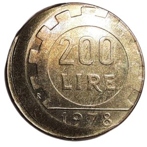 reverse: 200 lire 1978 fortemente Decentrata  , FDC