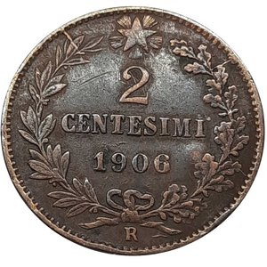 obverse: Vittorio Emanuele III 2 Centesimi Valore 1906, Frattura di conio