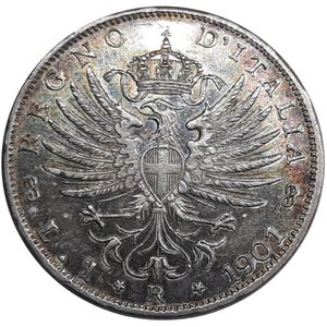 obverse: Vittorio Emanuele III 1 Lira Aquila Araldica argento 1901 SPL+ Qfdc